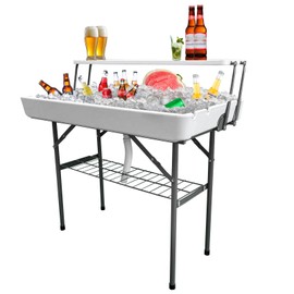 GUAGUA Ice Cooler Table - Portable Bar Table for Events Outdoor Cooler Stand with Drain for Parties Drink Foldable Picnic Table Party (DOUBLEWHITE)