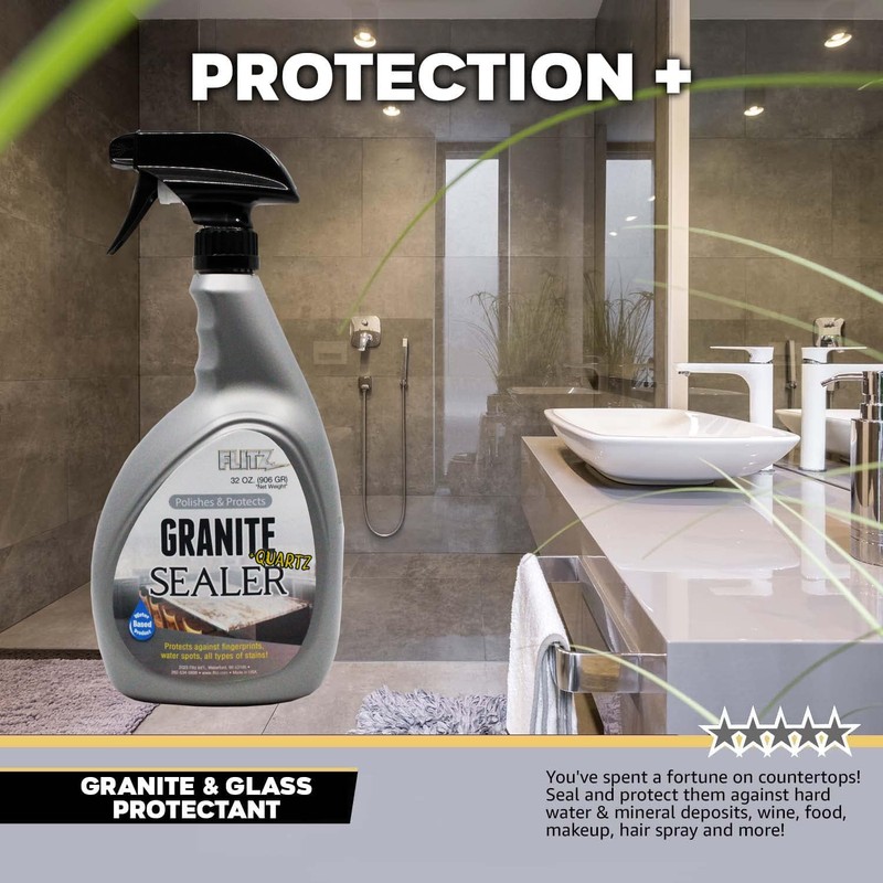 Flitz Ceramic Granite + Quartz Sealer for Countertops, Stainless Steel,
