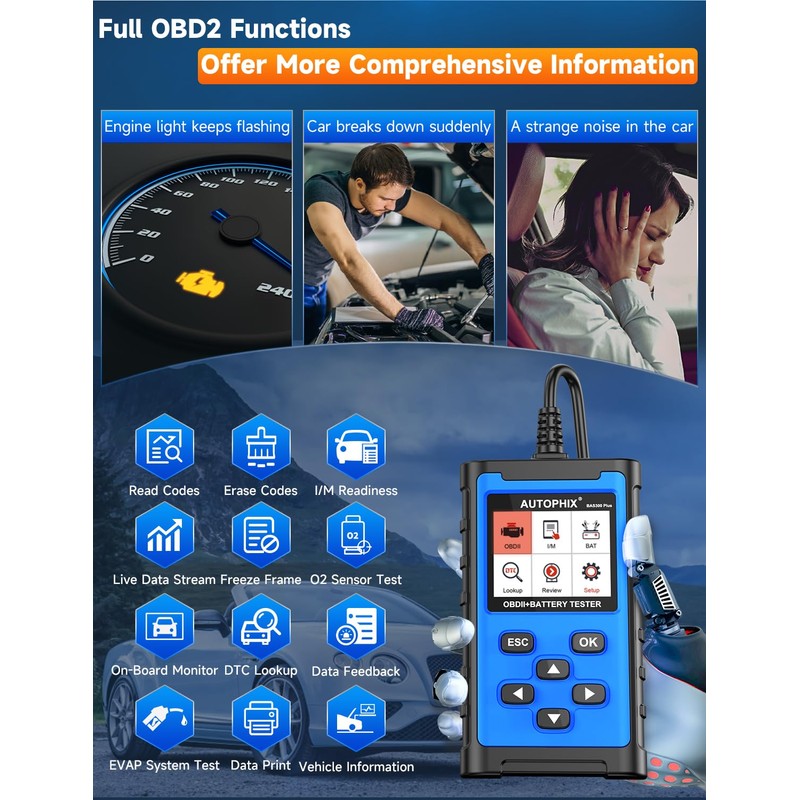 AUTOPHIX BAS300 Plus OBD2 Scanner & Battery Tester(Upgrade of BAS100),