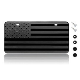 x xotic tech American Flag Front License Plate, Novelty Vintage Aluminum Metal Embossed 3D Decorative Car Patriotic Plate Tag with Screws & Caps 6 x 12 inch (Black)