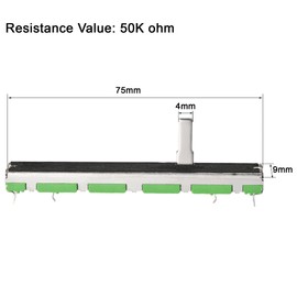 sourcing map Fader Variable Resistor Mixer B50K Ohm Linear Potentiometer Double Channel 75 mm Straight Slide with Buttons Green Pack of 5