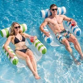 2 Pack Pool Floats for Adults, 4-in-1 Inflatable Pool Hammock Float with Cooling Mesh Seat, Portable Water Hammock Floating Chair Lounge for Pool, Beach, Lake, Hot Tub & Summer Pool Party