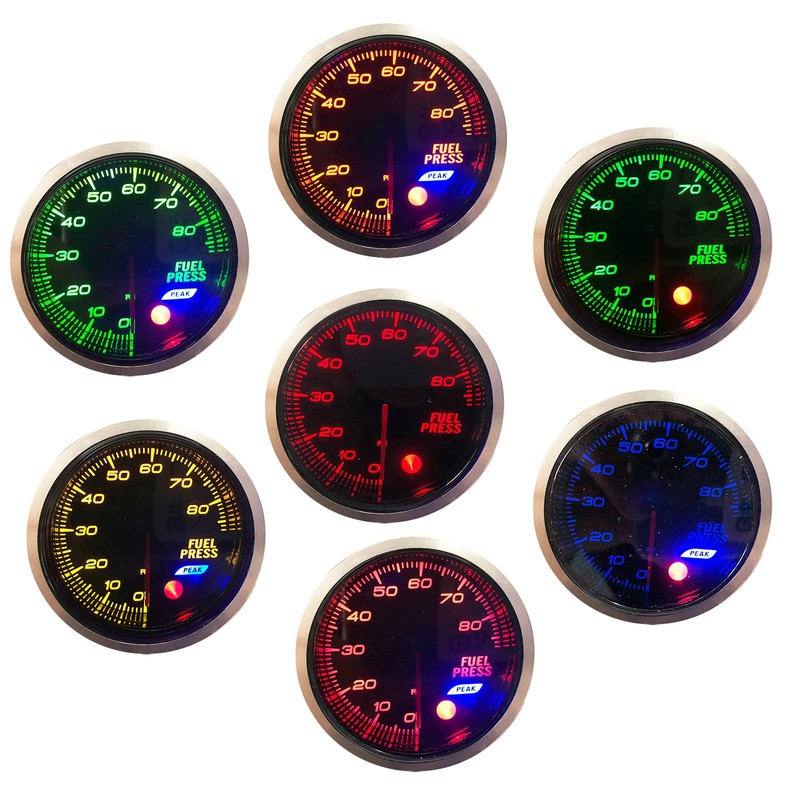 52mm 2-1/16" Fuel Pressure Gauge 7 Color 0-80 PSI Meter