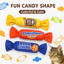 PetPrana Catnip Candy Toys for Indoor Cats – 3-Pack Crinkle Cat Toys with Catnip Pouches, Durable Canvas & Soft Filling, Cat Chew Toys for Kittens & Adults (Yellow)