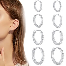 SJBAUTYO 4 Pairs of Hoop Earrings Set with Zirconia AAA+ Hypoallergenic Small Hoop Earrings Sleeping Golden Earrings Hoop Earrings Women's Jewellery 6/7/8/9 mm