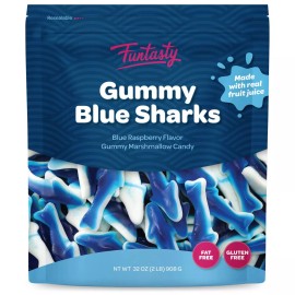 Funtasty Blue Sharks Gummy Marshmallow Candy, Blue Raspberry Flavor, 2 Lbs