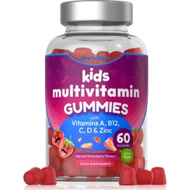 Multivitamin for Kids | 60 Vegan Gummies | 14 Essential Nutrients | with Vitamin A, B12, C, D & Zinc | Natural Strawberry Flavour | by Horbaach