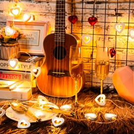 Mudder Valentine‘s Day Wooden Heart String Lights LED Fairy Hanging Love Lights Lamp Battery Operated Valentine‘s Day Decoration for Bedroom Festival Birthday Wedding(White,40 Lights)