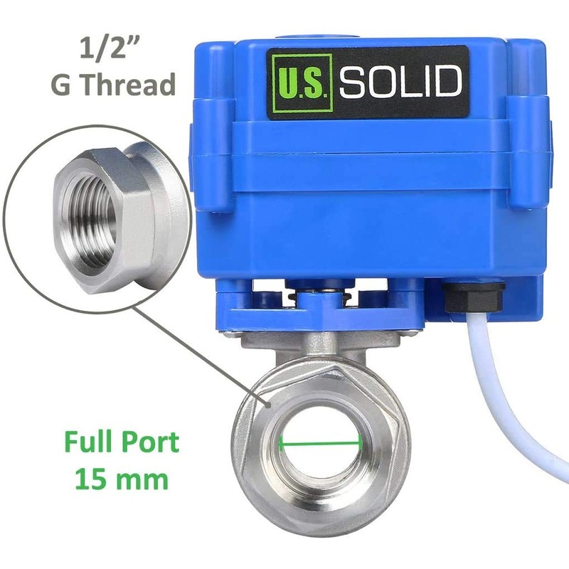 U.S. Solid 1/2 Inch Motor Ball Valve, Stainless Steel, 2-Way