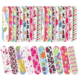 JSRQT 100 Mini Nail Files Colorful Floral Acrylic Professional Natural Bulk Double Sided Emery Board Gel Buffer Disposable Manicure Tool Fingernail Fake Gel for Women Girls Accessories Salon