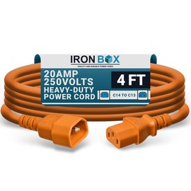 IronBox Electric C14 to C13 Power Cord - 10A/250V, 18/3 AWG SJT - UL Listed IEC Cable & Jumper Cords - Heavy Duty Power Extension Cord for Desktop Computer, Monitor, Projector,PDU & More (4ft, Orange)