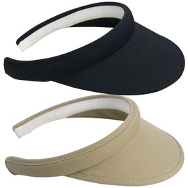 2 Pack Sun Visor Hats Women Men Clip On Wide Brim Visors Hat Outdoor Sports Golf Beach Travel Tennis Caps, Black+khaki, 6 3/4-7 1/2