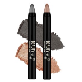 Glitter Eyeshadow Pen, 2 Colours Cream Eyeshadow Pen, Pearlescent Crayon Eyeshadow Pencil, Waterproof, 2024 Shimmer Makeup Pen, Glitter Eye Make Up (03 Black + 05 Brown)