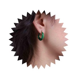 TseenYi Boho Enamel Geometric Hoop Earrings Hammered White Enamel Hoop Earrings Chunky Circle Huggie Earrings Thick Hollow Twist Hoop Earrings Jewellery for Women and Girls, Zinc