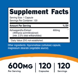 Nutricost Ashwagandha Herbal Supplement 600mg, 120 Capsules - Vegetarian, Non-GMO, Gluten Free, Ashwagandha Root