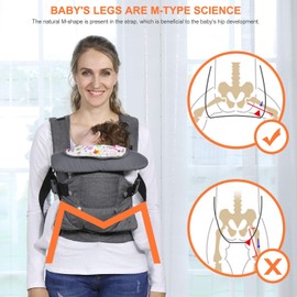 Babytrage, 4-in-1, Physiologische Babytrage mit ergonomischer Halterung, verstellbare Babytrage mit Sitz, Babytrage für Wandern, Babytrage vorne (grau)