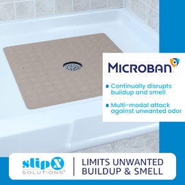 SlipX Solutions Microban-Infused Rubber Shower Mat, 21" x 21" | Anti-Slip Square Bath Mat w/ 140 Power Grip Suction Cups | Tan