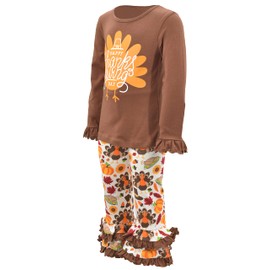 Unique Baby Conjunto de leggings con volantes de pavo para niñas, happy thanksgiving day, 4 Años