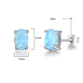 Bellitia Jewelry Women's Blue Opal Stud Earrings 925 Sterling Silver Oval Stud Earrings Opal Hypoallergenic Earrings Jewellery Gifts for Women Girls, Sterling Silver, Opal