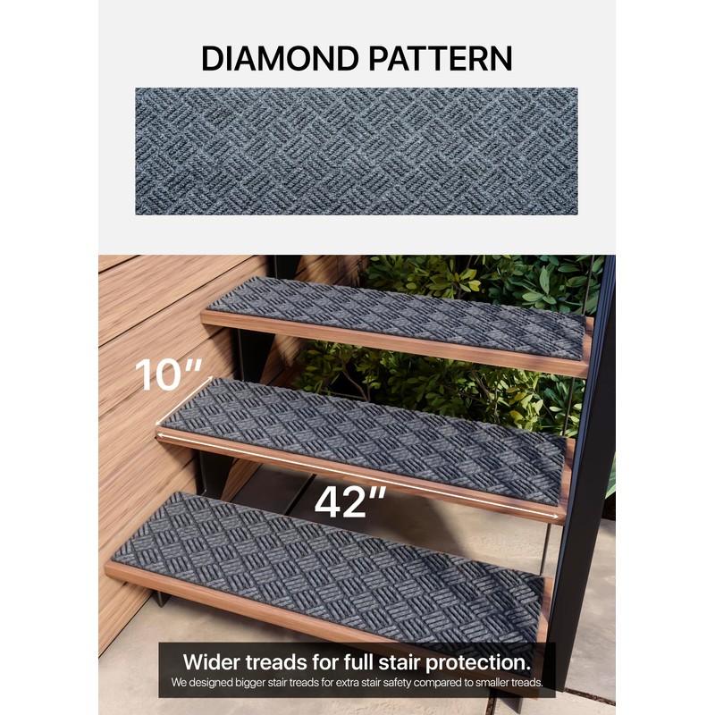FINEHOUS Outdoor Stair Treads Non-Slip 42”x10” (6-Pack) – Carpet Treads