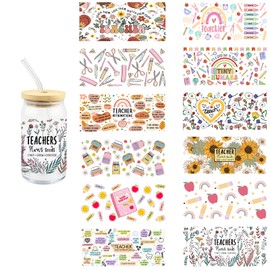 12 pegatinas para el día de los maestros, girasoles UV DTF transferencias para tazas de vidrio de 16 onzas, lápices de manzana, envolturas uvdtf para manualidades, manualidades, decoración de lápices
