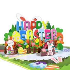 GREETING ART Happy Easter Pop Up Card,Easter Pop Up Card with Envelope - 3D Easter Card for Kids, Happy Easter Day Greeting Card, Easter Bunny Flower Card,7.9" x 5.9"
