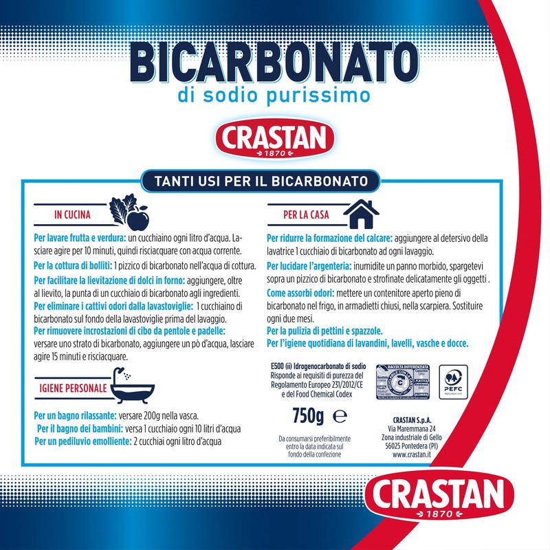 Crastan Bicarbonato Di Sodio Ad Uso Alimentare, 750 Grammo