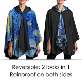 RainCaper van Gogh Starry Night Womens Rain Cape Poncho with Hood Reversible