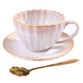 Ceramic Coffee Mug with Saucer and Spoon, 8oz Gradient Espresso Cups