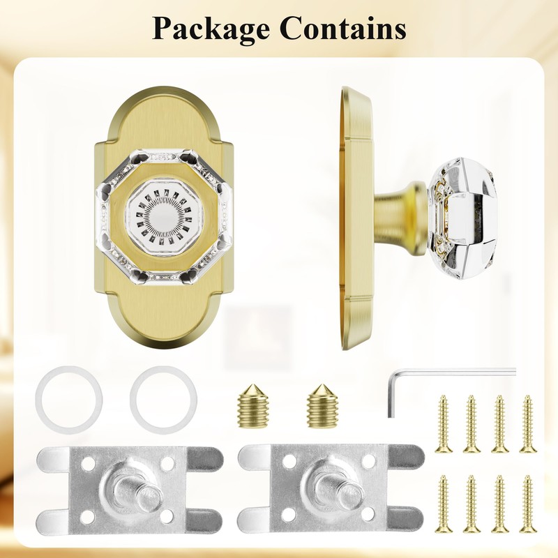 BonKuDoo 2 Pack Crystal Glass Dummy Door Knobs Interior Gold