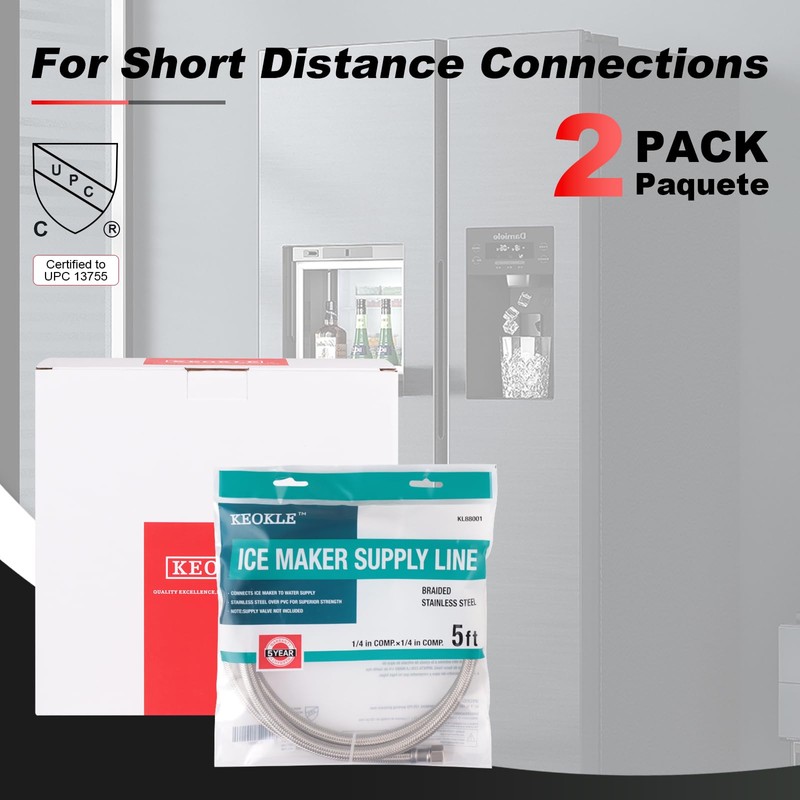 Refrigerator Icemaker Connector - Premium Stainless Steel Braided Ice Maker
