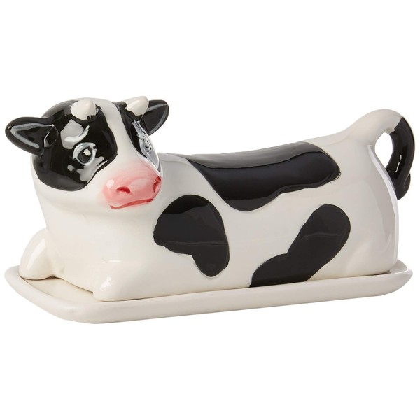 Boston Warehouse Farmhouse Cow Hand Painted Ceramic Butter Dish