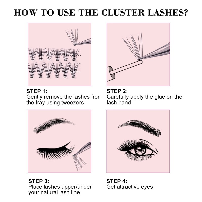Cluster Eyelashes, Individual, 10 Roots, 0.07mm C-curl, 10mm, Medium Length,