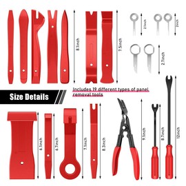 Suvnie 19PCS Trim Removal Tool Set, Car Panel Door Audio Trim Removal Tool Kit, Plastic Pry Tool Kit for Car Panel Dash Door Audio with Storage Bag, Universal Car Accessories (Red)