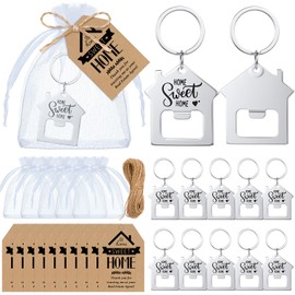 Jingmore 50 Sets Estate Agent Gifts for Guests Bulk Sweet Home Bottle Opener Keychain Thank You Cards Organza Bags for Client Buyer