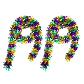 HAICN Mardi Gras Tinsel Garlands Gold Green and Purple Mixed Metallic Tinsel Shiny Hanging Decorations for Mardi Gras Carnival Party Indoor Outdoor (2)