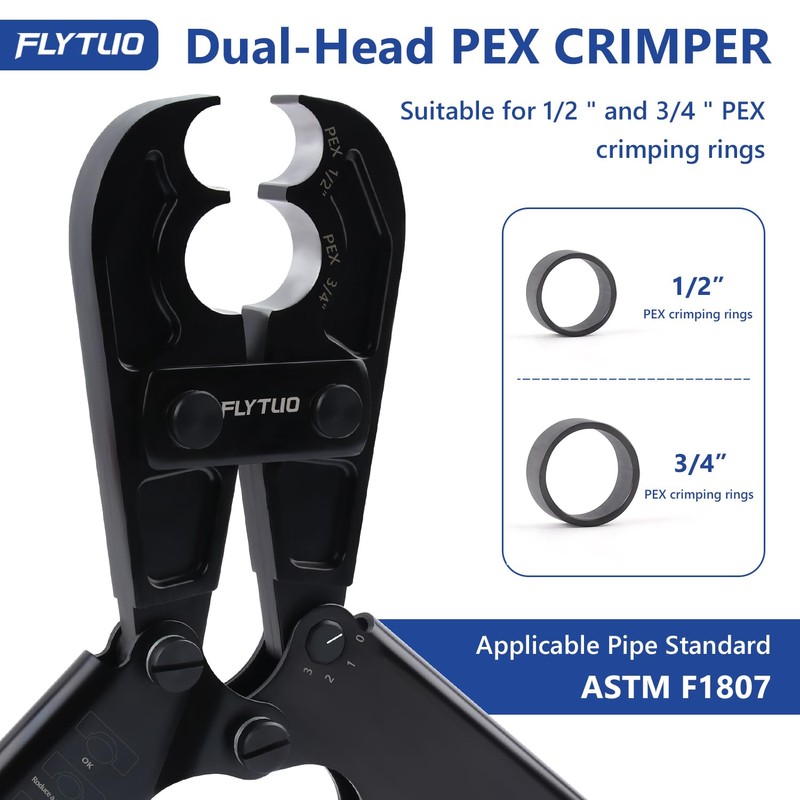 Flytuo 1/2" & 3/4" Combo PEX Crimping Tool for Copper