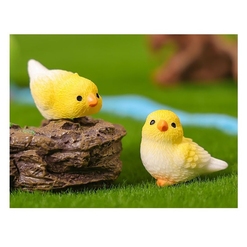 Mini Yellow Bird Figurines, Resin Cute Bird Decor for Fairy