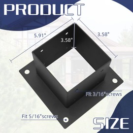 WHATWEARS 4 x 4 Post Base 6 Pcs (Inner Size 3.6" x 3.6"), Heavy-Duty Steel Post Anchor, Heavy Duty Deck Post Base Brackets with Black Metal Coated, with Screws, for Deck Railing Pergola Brackets Fence