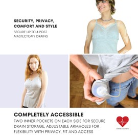 Inspired Comforts Mastectomy Camisole with Drain Pockets & Fasteners to Hold Drainage Tubes | Removable Bra Cups | XL, Grey