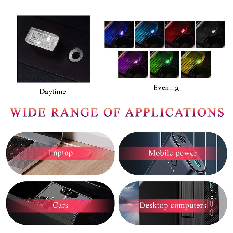 Yourkar 4 PCS USB LED Car Interior Atmosphere Lamp, Plug-in