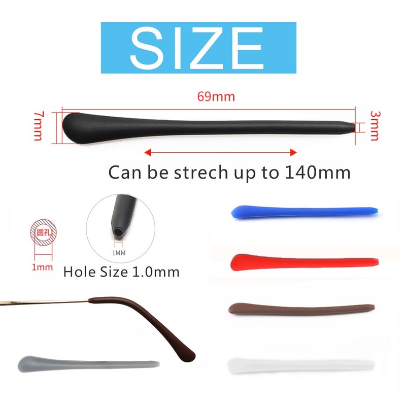 KECHIO Silicone Anti-Slip Eyeglass End Tips Ear Sock Pieces Tube