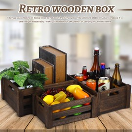 Barydat Set of 5 Wood Crates for Display Decorative Nesting Wooden Crate Storage with Handles Vintage Farmhouse Style Decorative Boxes Multipurpose Fruits Vegetables Boxes(Dusty Brown,Rustic)