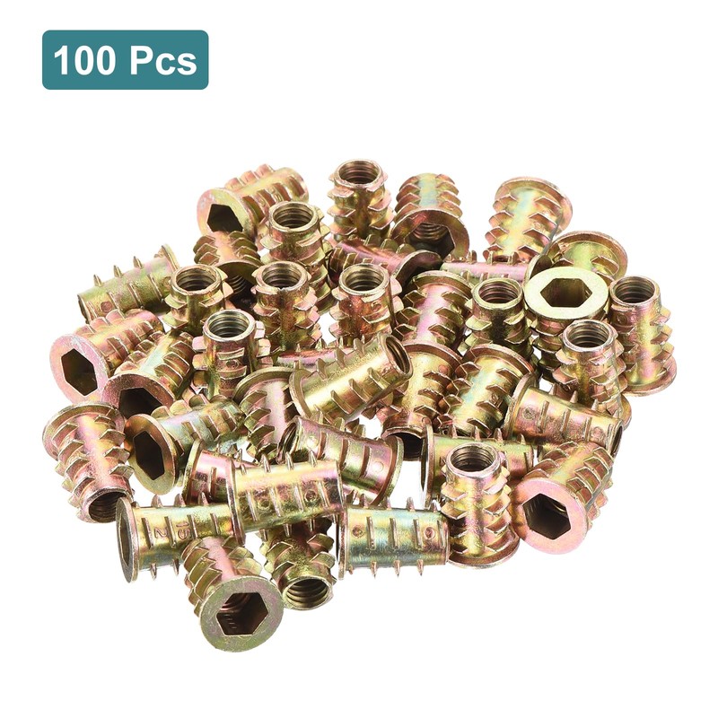 sourcing map 100Pcs Threaded Inserts, M6-1x15 Zinc Alloy Hex-Flanged Nut