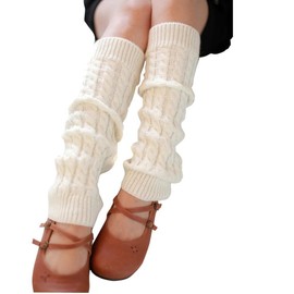 1Pair Women Elastic Winter Warm Knit Long Socks Crochet Knitted Leg Warmers Stocking Keep Warm Windproof Boot Cuffs Clothing Accessories for Women Lady Girls Xmas Gift 16.9inch (White)