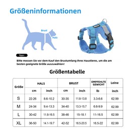 Muecleao Cat Harness with Lead, Escape Proof, Cat Lead with Harness for Cats, Adjustable Cat Harness, Cat Collar with Reflective Strips for Outdoor Training, Walking (Blue, L)