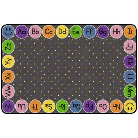 Flagship Carpets Smiley Abc's Educational Area Rug for Kids Room Seating Décor, Children's Classroom, Play Carpet for Teaching and Playroom, 4' x 6', Gray