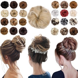 Messy Hair Bun Thick Updo Scrunchies Ponytail Extension Hair Extensions hair pieces for women Ash Blonde Mix Bleach Blonde