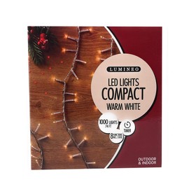 Lumineo 1000 LED Warm White Christmas Compact Lights Set, Transparent Wire 74 Feet