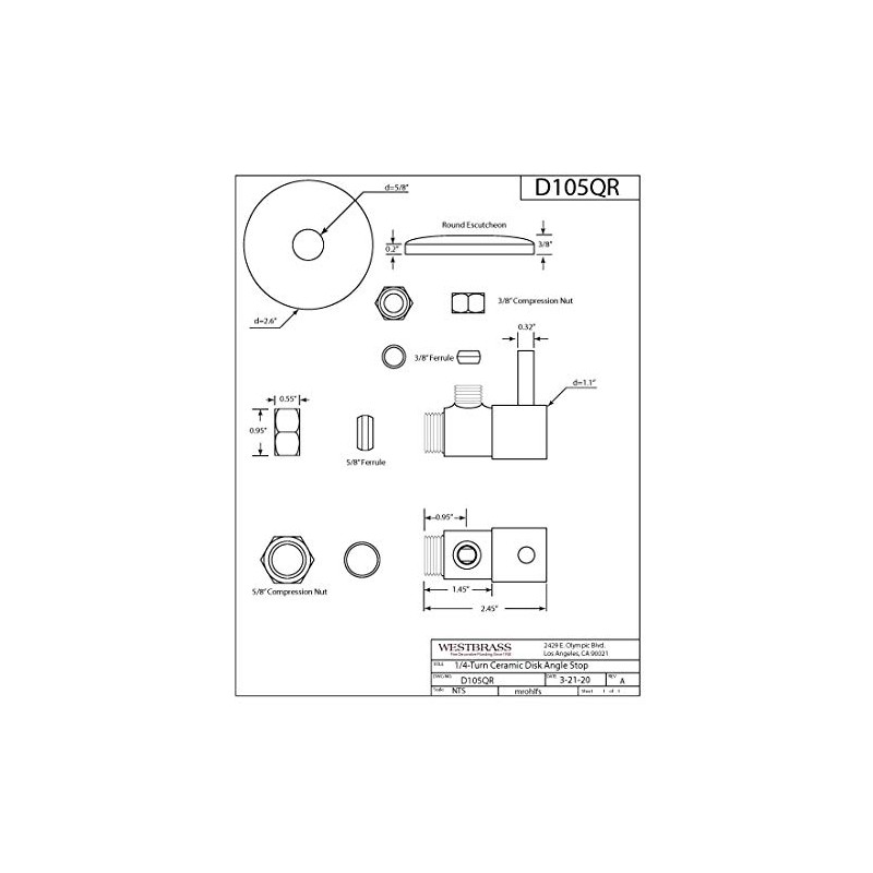 Westbrass D105QR-07 Round Lever 1/4-Turn Angle Stop 1/2" Copper x